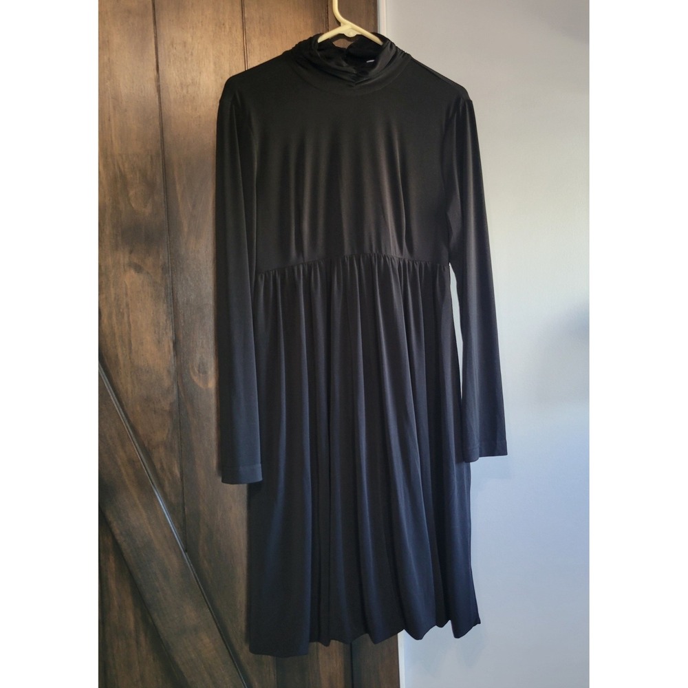Emanuel Ungaro Black Dress M Mock Neck Long Sleeve Above Knee Stretch Minimalist